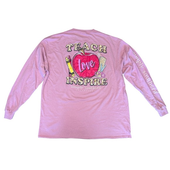 Simply Southern ‘Teach Love Inspire’ Teacher Long Sleeve T-Shirt Women’s Size XL - Picture 5 of 11